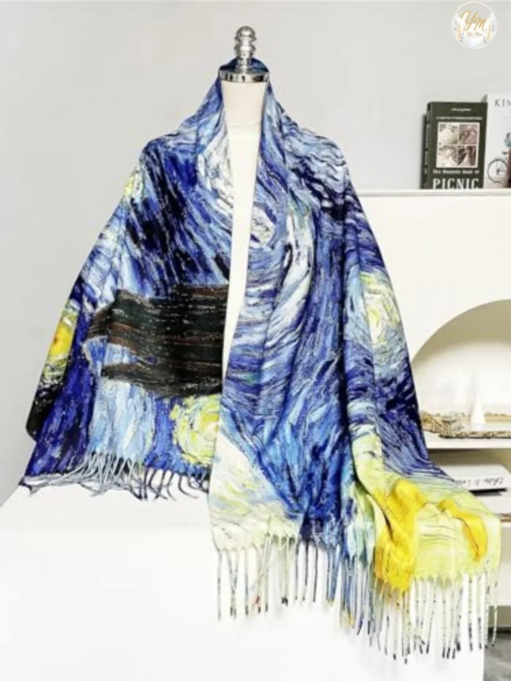 Reversible Art Scarf Shawl Wrap Pashmina with Gift Box